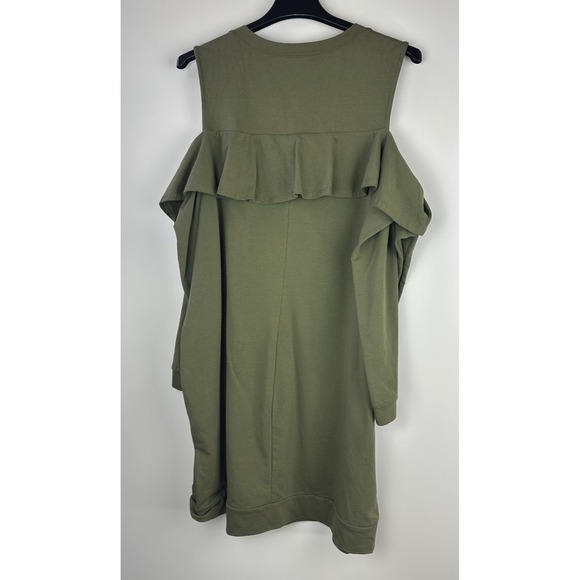 NWT Torrid Olive Green Ruffled Knit Sweatshirt Dress Cold Shoulder Plus Size 3X - Picture 6 of 9